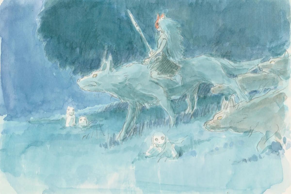 A watercolour image board from Hayao Miyazaki’s “Princess Mononoke” (1997). Courtesy of Hayao Miyazaki.