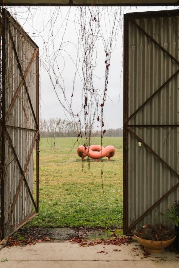 One of two “Play Sculpture” works designed by Isamu Noguchi for his utopian playscapes, planted on the farm’s land. Photography by Angela Simi.