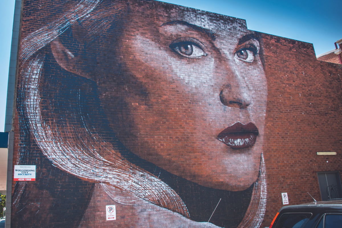 Rone’s “Celestine”, painted for the inaugural Wonderwalls festival in Wollongong. Photography courtesy Rone.