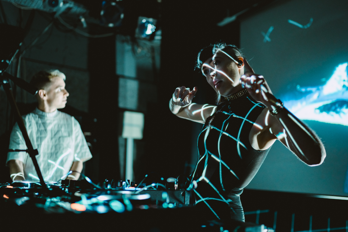 Sinjin Hawke and Zora Jones craft dazzling visual environments packed with future facing music. Photography courtesy Illuminate Adelaide.