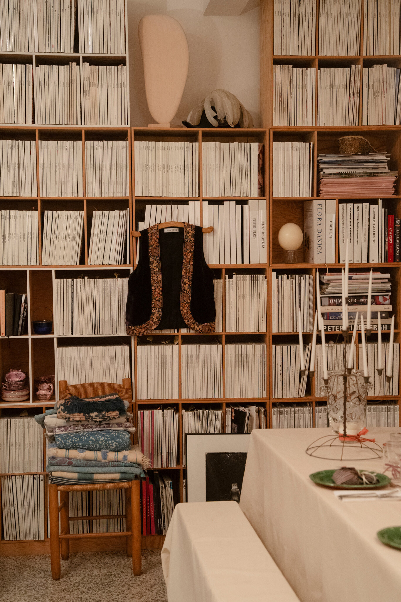 Shelves stacked with magazines.