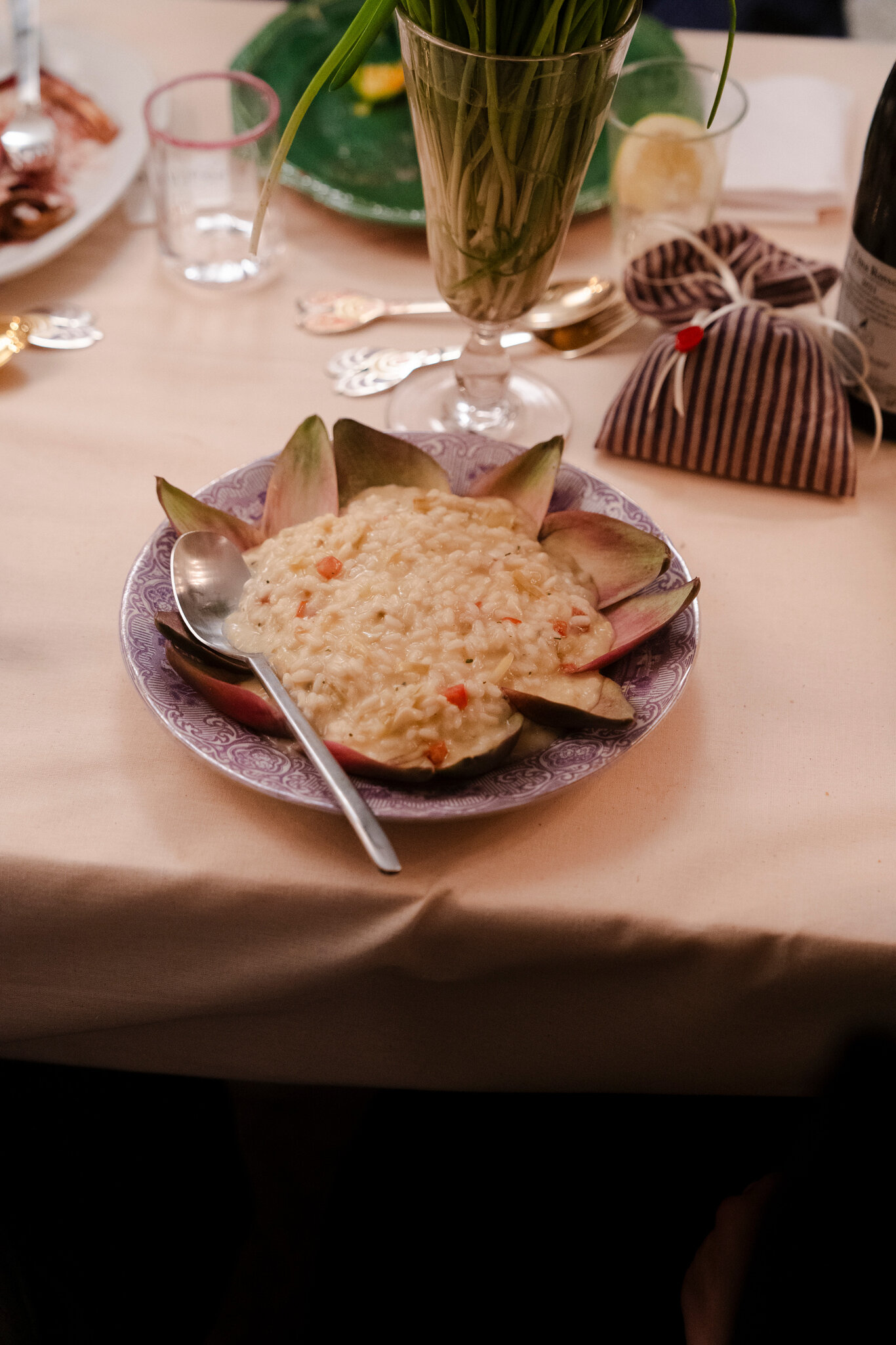 A plate of artichoke risotto.