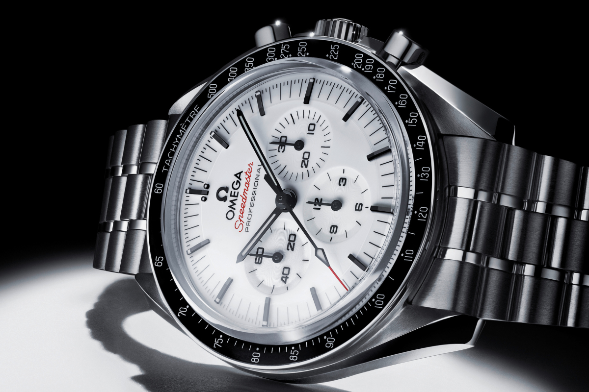 The Omega Speedmaster Moonwatch With Lacquered White Dial.