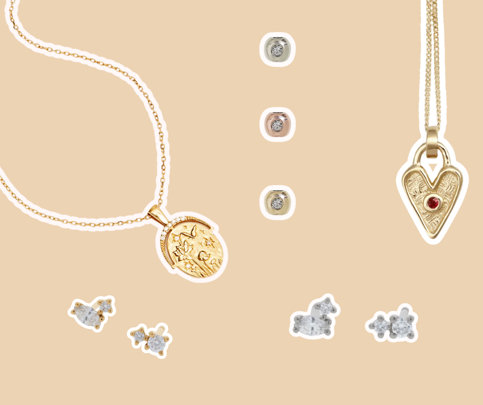 A collage of jewellery. Images courtesy of the brands.