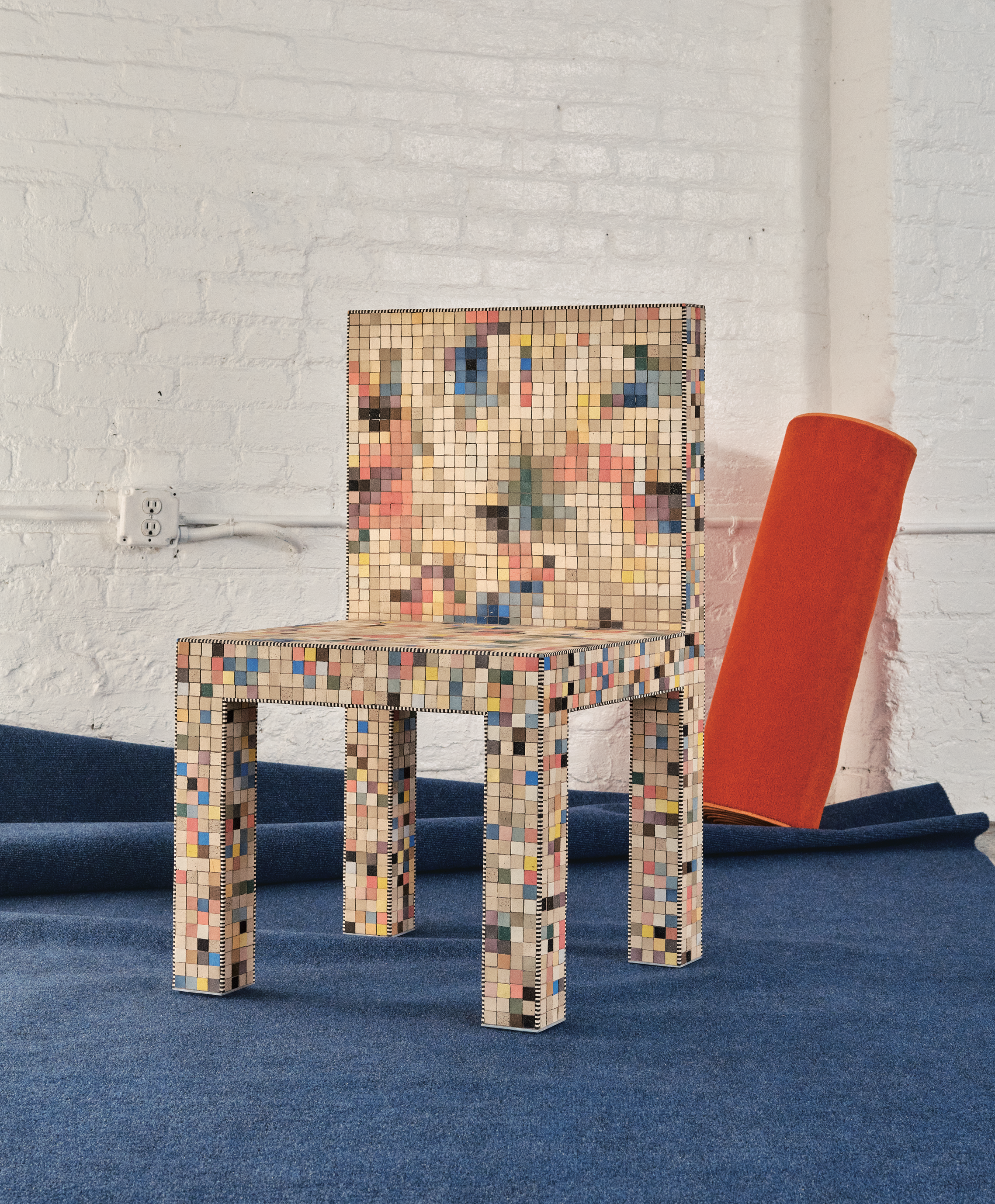 A one-off ceramic tile chair.