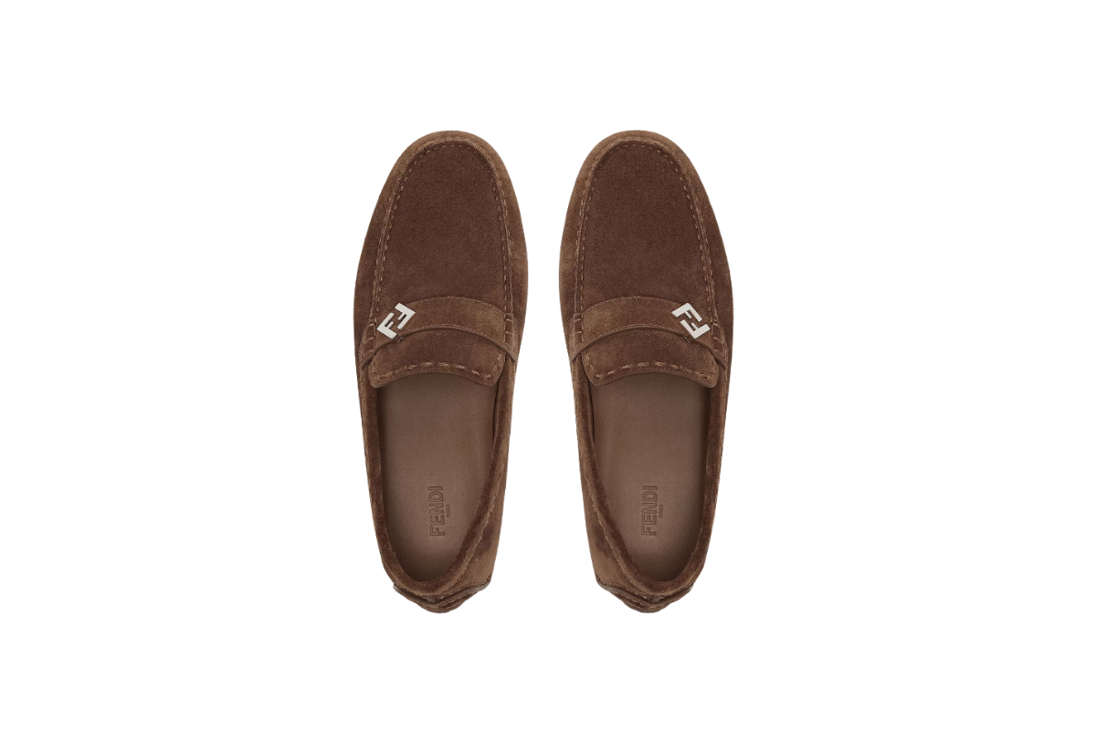 Fendi FF Drivers in Brown Suede, $1,320. Courtesy of the brand.